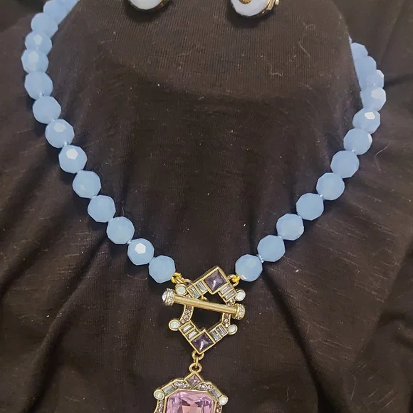 Heidi Daus "Deco Edition" Pendant Necklace And Earring Set - Blue - Picture 2 of 4